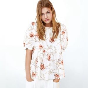 Zara White Floral Blouse